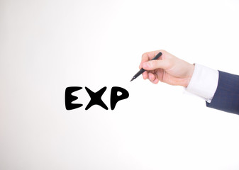 The businessman writes a black marker inscription:EXP