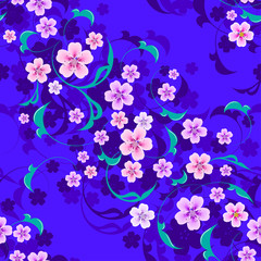 Seamless floral vector with leaves and shadow on purple background