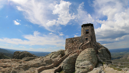 Black Elk Peak [formerly known as Harney Peak] Fire Lookout Tower in Custer State Park in the Black Hills of South Dakota USA