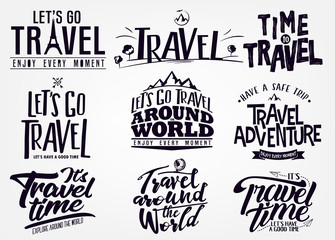 Set of Travel and Adventure Vector Lettering, Calligraphy and Typography Graphic Design Collection
