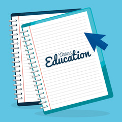 on line education with notebooks vector illustration design