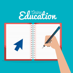 on line education with notebooks vector illustration design