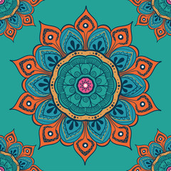 Flower mandala colorful background for cards, prints, textile and coloring books. Seamless pattern