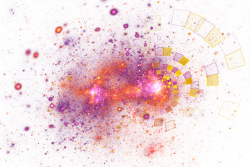 Abstract glittering texture with pink and gold particles. Fantasy fractal design. Digital art. 3D rendering.