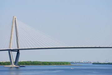  close up on the suspension bridge on the bay in Charleston