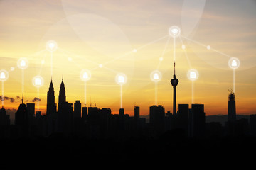 Network Bandwidth digital floating on the urban city