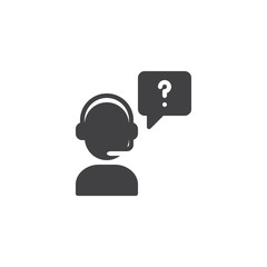 Call Center Operator with question speech vector icon. filled flat sign for mobile concept and web design. Customer support simple solid icon. Symbol, logo illustration. Vector graphics