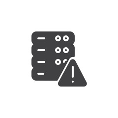 Database with warning sign vector icon. filled flat sign for mobile concept and web design. Computer Server alert simple solid icon. Symbol, logo illustration. Pixel perfect vector graphics