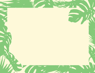 Green natural Monstera Deliciosa leaves border blank paper summer background