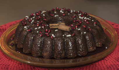 Donut in red wine. Aglianico cake. Italian red wine. Christmas cake.Drunk cake.