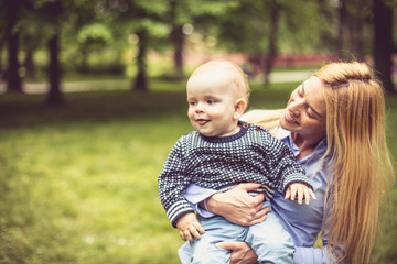Fototapeta premium Single mother with baby.