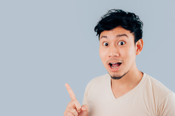 Wow face of Asian man on isolated background.