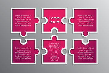 Puzzle Pieces Square Infographic 6 Step Process.