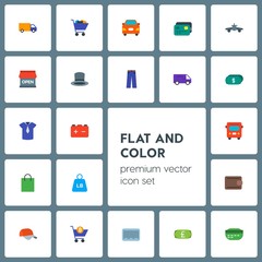 Modern Simple Set of transports, clothes, money, shopping Vector flat Icons. Contains such Icons as  shopping,  hat,  delivery,  transport and more on grey background. Fully Editable. Pixel Perfect