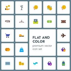 Fototapeta premium Modern Simple Set of transports, clothes, money, shopping Vector flat Icons. Contains such Icons as transportation, money, clothing, sign and more on grey background. Fully Editable. Pixel Perfect