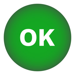 OK round button. Green. Vector icon.