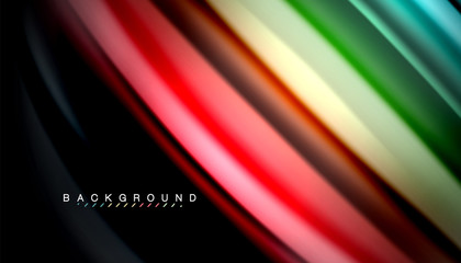 Abstract wave lines fluid rainbow style color stripes on black background