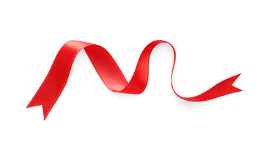 Simple red ribbon on white background, top view