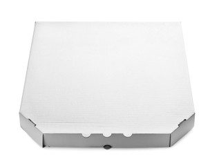 Mockup of cardboard pizza box on white background