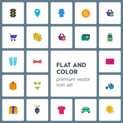 Modern Simple Set of transports, clothes, money, shopping Vector flat Icons. Contains such Icons as  shirt,  polo,  finance, pin,  speed, car and more on grey background. Fully Editable. Pixel Perfect
