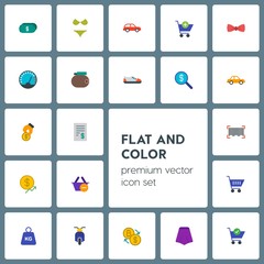 Fototapeta premium Modern Simple Set of transports, clothes, money, shopping Vector flat Icons. Contains such Icons as cart, female, retail, auto, bitcoin and more on grey background. Fully Editable. Pixel Perfect