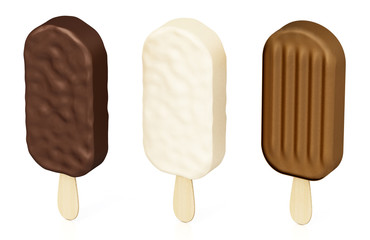 Stick ice cream on blue background. 3D illustration