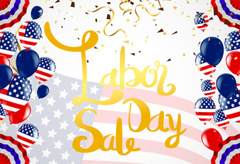 Vector Labor Day greeting or invitation card. National american holiday illustration with USA flag , September 7th, United state of America,
