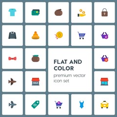 Modern Simple Set of transports, clothes, money, shopping Vector flat Icons. Contains such Icons as building, taxi, euro,  wallet,  sale, air and more on grey background. Fully Editable. Pixel Perfect