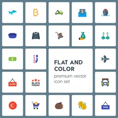 Fototapeta premium Modern Simple Set of transports, clothes, money, shopping Vector flat Icons. Contains such Icons as finance, speed, airplane, money, sign and more on grey background. Fully Editable. Pixel Perfect