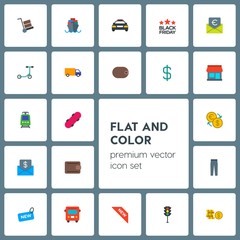 Obraz premium Modern Simple Set of transports, clothes, money, shopping Vector flat Icons. Contains such Icons as ship, skate, travel, bus, brown, sea and more on grey background. Fully Editable. Pixel Perfect