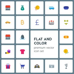 Modern Simple Set of transports, clothes, money, shopping Vector flat Icons. Contains such Icons as  gift, bag,  mystery,  euro,  retail, car and more on grey background. Fully Editable. Pixel Perfect