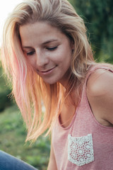 Pink hair woman portrait