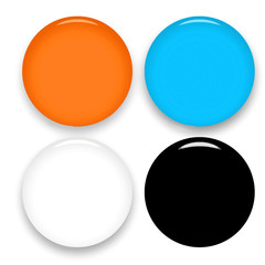 Set of multicolor blank round glass buttons isolated ob white background. Web icons template. 3d illustration