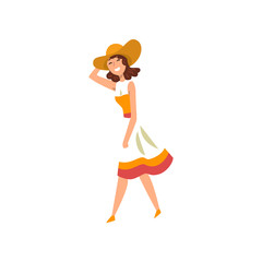 Beautiful elegant woman walking, active healthy lifestyle concept cartoon vector Illustration on a white background