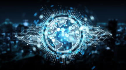 Globe network hologram with America Usa map 3D rendering
