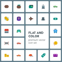 Modern Simple Set of transports, clothes, money, shopping Vector flat Icons. Contains such Icons as  card,  hatchback,  wallet, plastic, cap and more on grey background. Fully Editable. Pixel Perfect