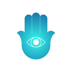 Hamsa. Open hand with the all-seeing eye. Vector illustration.
