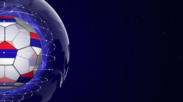 Soccer Ball and RUSSIA Flag in Blue Abstract Particles Ring, Animation, Background, Loop, 4k
