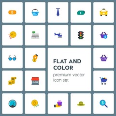 Fototapeta premium Modern Simple Set of transports, clothes, money, shopping Vector flat Icons. Contains such Icons as business, car, store, cab, cargo and more on grey background. Fully Editable. Pixel Perfect