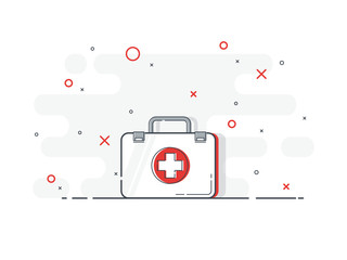 First aid kit medical. Health, help and medical diagnostics concept. Trendy flat vector on white background.