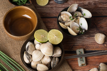 Close-up of steamed clams