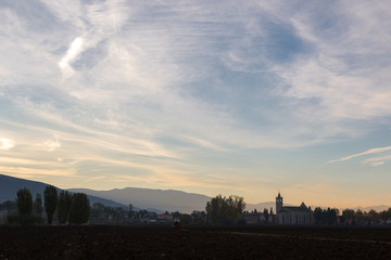 View of Assisi (Umbria) country at dawn, with the Rivotorto chur