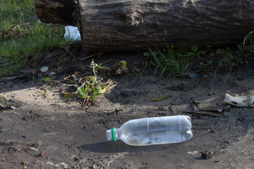 Obraz premium Plastic bottle littering forest areas
