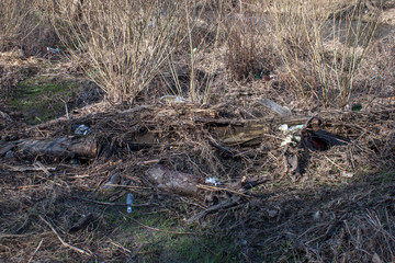 Plastic and polystyrene packaging near the river