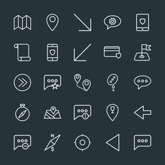 Modern Simple Set of location, arrows, chat and messenger, security Vector outline Icons. Contains such Icons as  world,  technology, left and more on dark background. Fully Editable. Pixel Perfect.