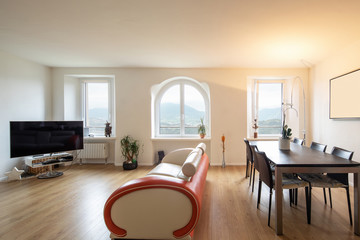 Living room with leather and parquet design sofa