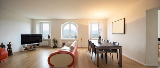 Living room with leather and parquet design sofa