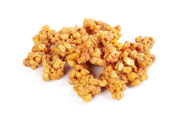 Oat Granola breakfast cereal isolated on white background
