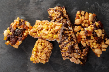 Granola bar on wooden background