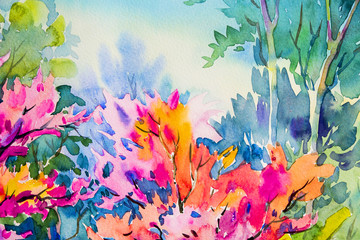 Naklejka na ściany i meble Abstract watercolor original painting colorful of beauty flowers